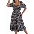 thumbnail image 3 of Women Off Shoulder Dress Floral Puff Sleeve Knee-Length A-Line Square-Neck Dresses, 3 of 9
