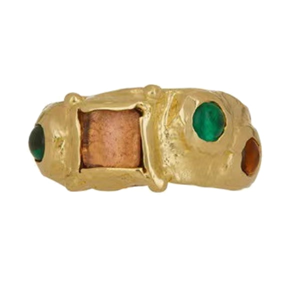 Elegant Vintage Inspired Rhinestones Rings Luxurious Gold Color Rings for Women Showcasing Irregular Multicolor Stones