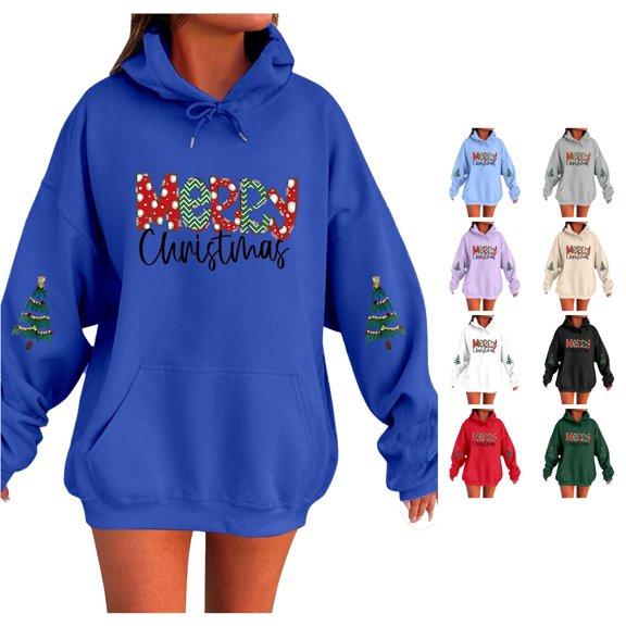 FYDUU Christmas Hoodies for Women Fashion Letter Print Hooded Sweatshirt Long Sleeve Pullover Casual Tops for Fall Winter Clothes