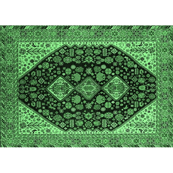 Ahgly Company Indoor Rectangle Oriental Emerald Green Industrial Area Rugs, 4' x 6'
