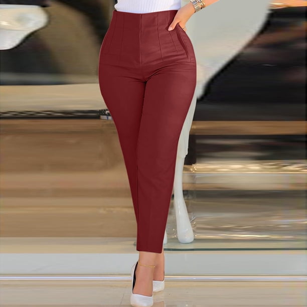 WILLBEST Pantalones Casuales de Mujer, Pantalones de Trabajo Cortos de Cintura Alta, Pantalones con Cremallera, Pantalones Casuales Holgados, Cintura Elástica, Pierna Ancha, Moda con Bolsillo Chica