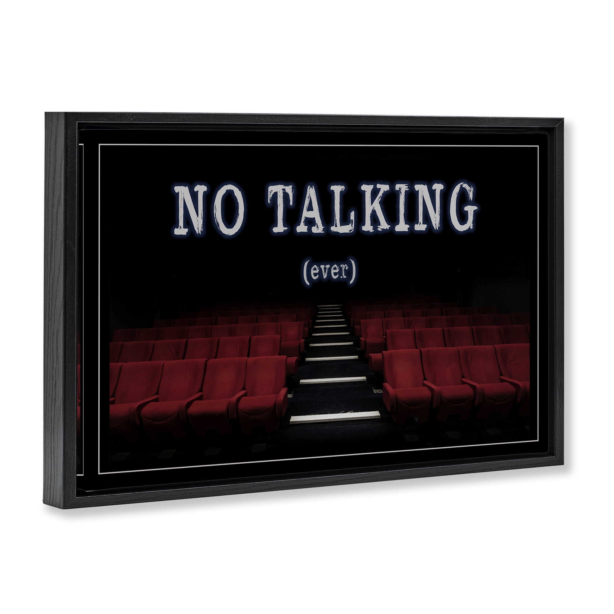 Stupell Industries No Talking Move Theater Entertainment Painting Black Floater Framed Canvas Art Print Wall Art, 31 x 21