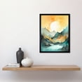thumbnail image 2 of Sun Rising Over Mountain Lakeside Landscape Modern Pastel Teal and Orange Watercolour Painting Art Print Framed Poster Wall Decor 12x16 inch, 2 of 5