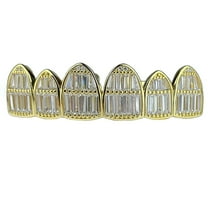 14k Gold Plated Over Real Solid 925 Sterling Silver Grillz Baguette Top 6 Teeth Pre-made Grills