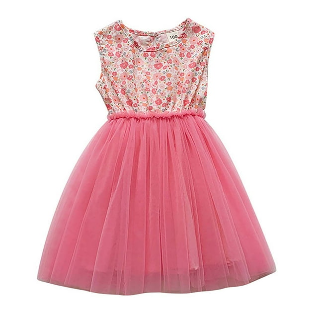 Robes Fille Robe Sans Manches à Volants en Tulle Filles Robe de Printemps Filles Jupe Princesse Tutu Arc-en-Ciel Tenues Bébé Fille 3-4 Ans Mode Filles