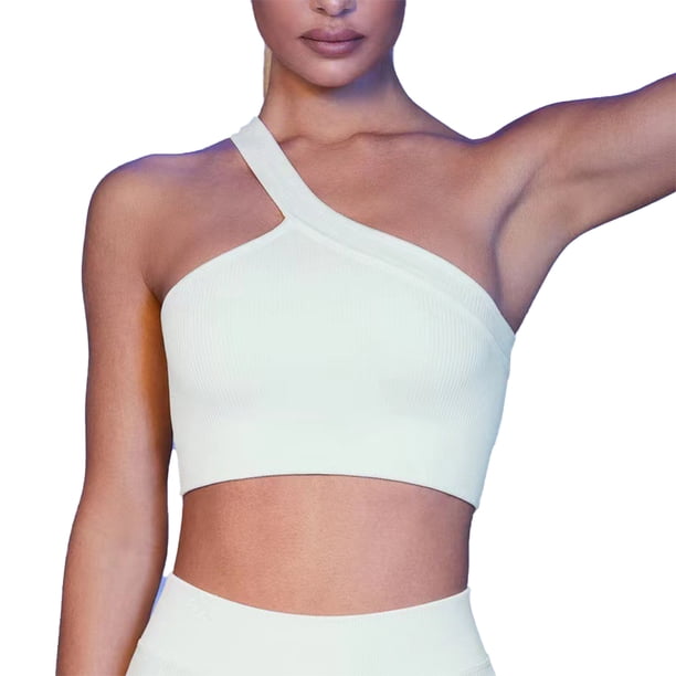 Greeniant Conjunto de 2 piezas para hacer ejercicio, pantalones cortos transpirables a prueba de golpes y transpirables con un hombro, Tops cortos para Uniforme atlético Sujetador blanco/M Greeniant OD028211-05