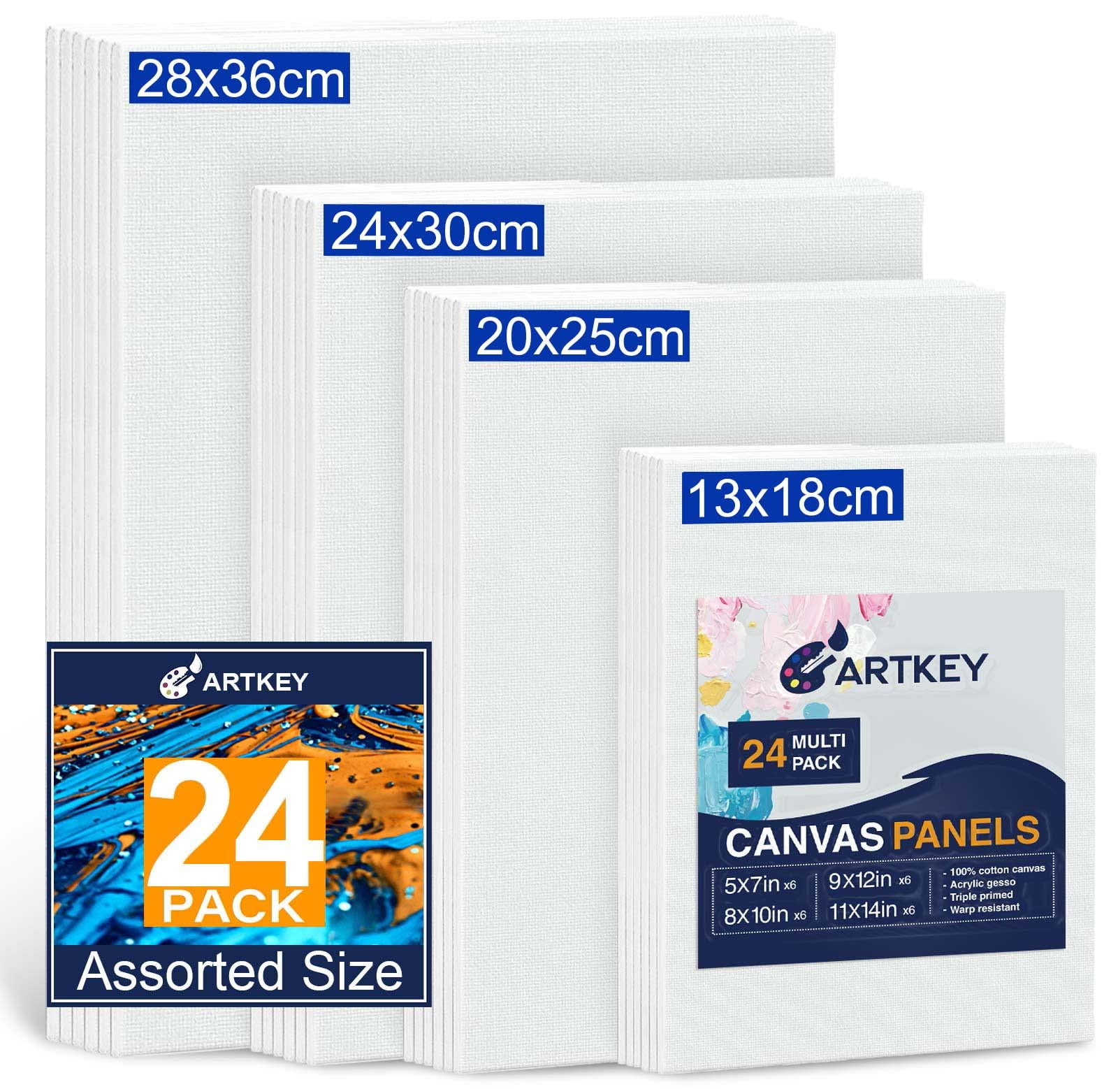 Stretched Canvas, Multi Pack 4X4, 5X7, 8X10,9X12, 11X14 Set of 10,  Primed White - 100% Cotton Artist Canvas Boards for Painting, Acrylic  Pouring, Oil Paint Dry & Wet Art Media