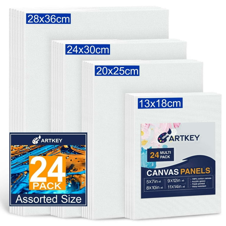 Canvas Panels 24-Pack 5x7, 8x10, 9x12, 11x14 Inch, 10 oz Double Primed  Acid-Free 100% Cotton Paint Canvases for Painting, Blank Flat Canvas Board  for Oil Paint Acrylics Pouring Watercolor Tempera 