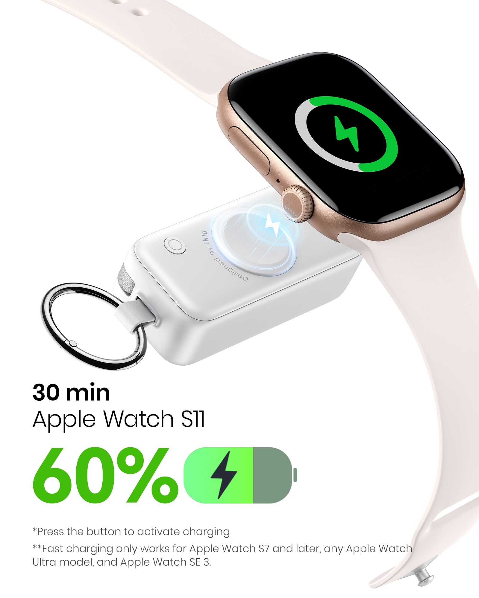 INIU 3-in-1 Portable Charger, Small 5000mAh Wireless Power Bank with Built-in Cable for Apple Watch 10/9/8/Ultra2/Ultra/SE, iPhone 17/16 etc, White