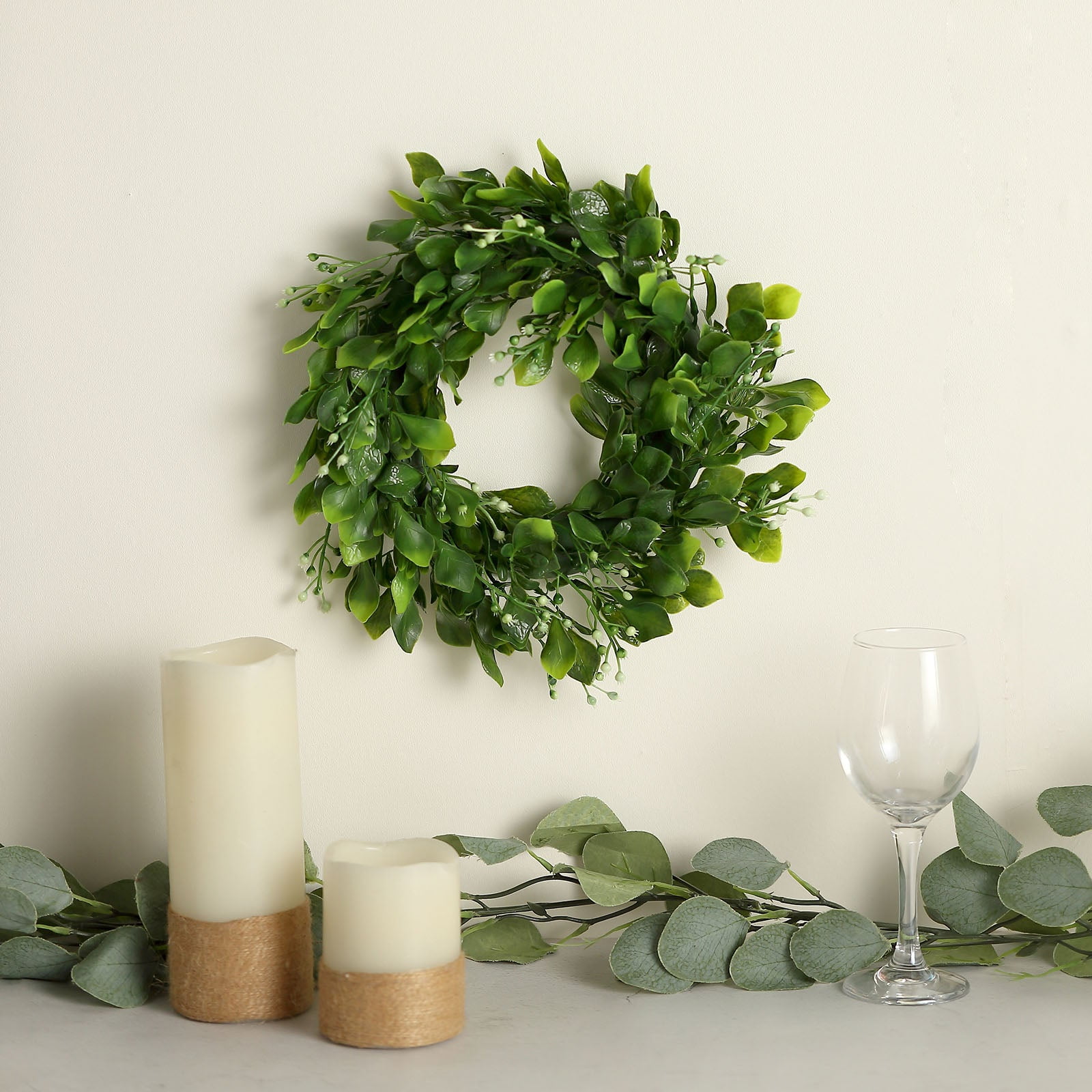 Efavormart 2 Pack 12" Artificial Boxwood Wreath Candle Rings, Faux