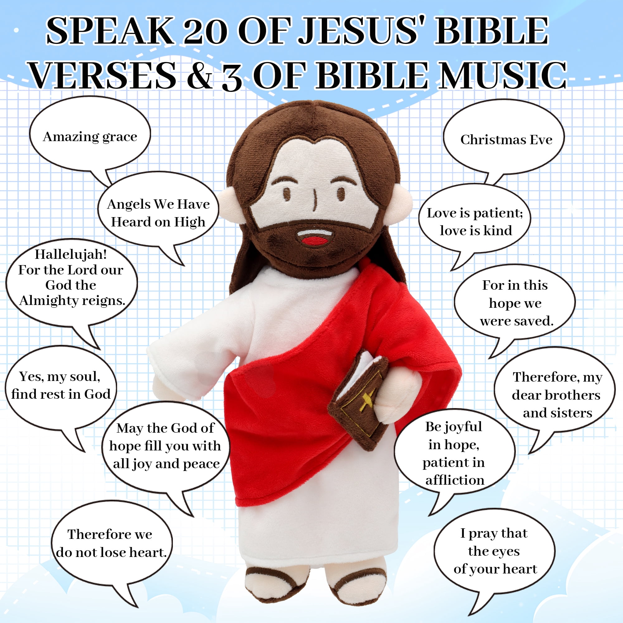 Jesus Plush Speaks 20 Of Jesus' Bible Verses And 3 Of Bible Music Jesus Doll Stuffed Animal To Teach Suitable For Church Sunday School Religious Easter-Red