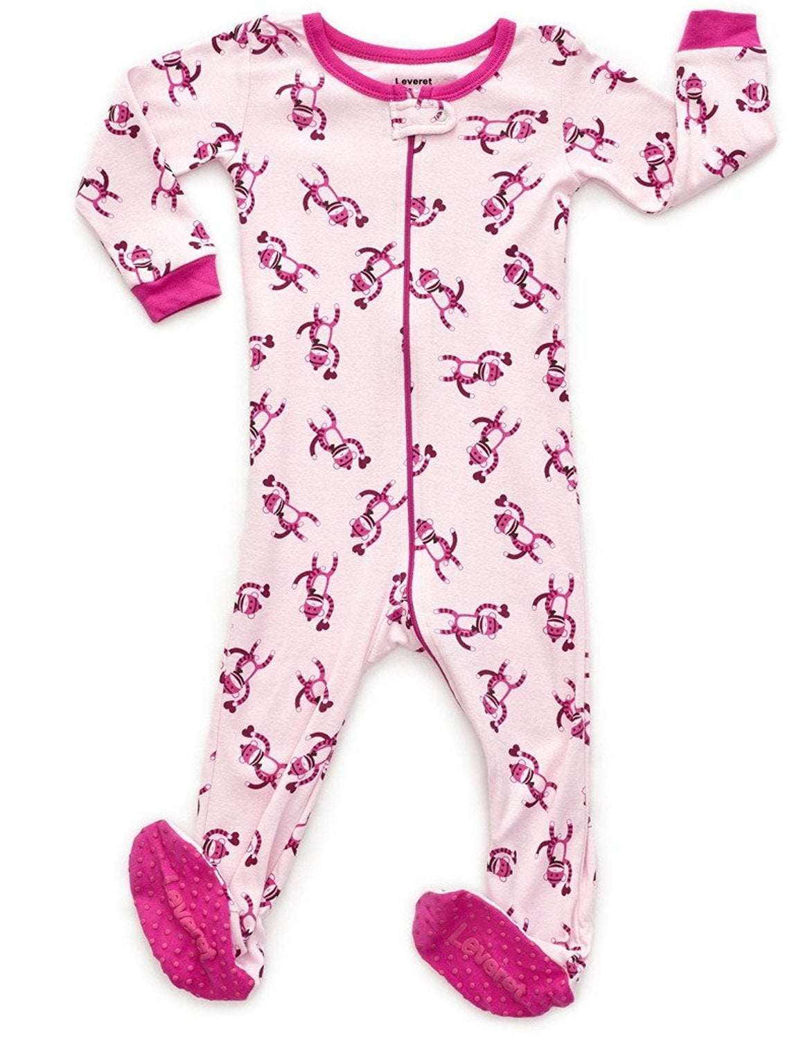 Size 12-18 Months Leveret Kids Monkey Pink Baby Girls Footed Pajamas Sleeper 100/% Cotton