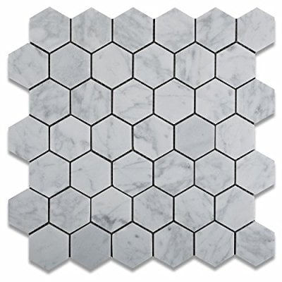 Bianco Carrara White Marble Honed 2 Hexagon Mosaic Tile - 6 X 6