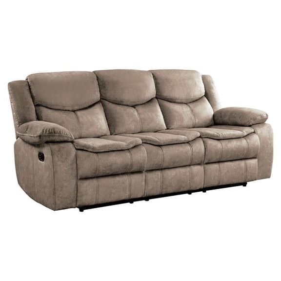 Pemberly Row 20.5" Traditional Microfiber Double Glider Reclining Sofa in Brown