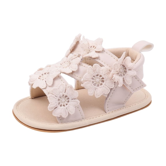 Tigivemen Infant Baby Walking Sandals Open Toe Flower Shoes Girls Summer Sandals Beige Size 3