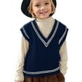 thumbnail image 2 of XinLfly Boys and Toddler V-Neck Cable Knit Sweater Vest Casual Sleeveless Knit Vest V Neck Pullover Tops School Uniform,Navy Blue,10, 2 of 8