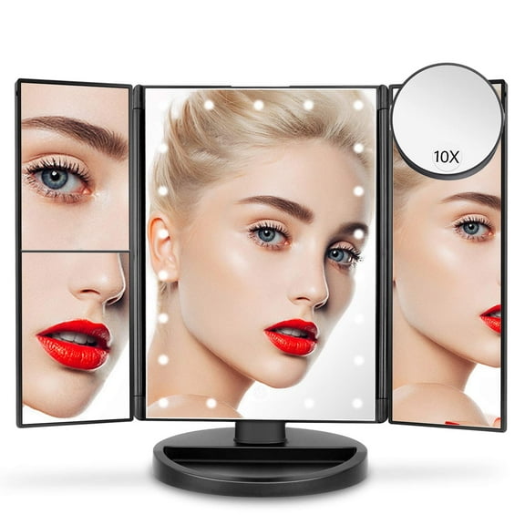 Vanity Led Mirror With Touch Sensor Lighted Usb Portable Makeup Mirror With 24 Led Bulbs 180 Degree Swivel Foldable Trifold Mirror 2x 3x 10x Makeup Magnification Mirror