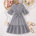 thumbnail image 2 of Kids Girls Summer Plaid Midi Dress, Casual Swing Style with Waist Tie and Short Sleeves, 2 of 9