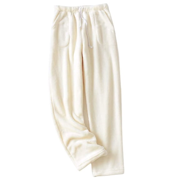 Womens Travel Pants Thermal Fleece Pockets Pajama Lounge Warm Casual Home Trousers Elastic Waistband With Drawstring Soft Comfortable Polyester M Pants For Women