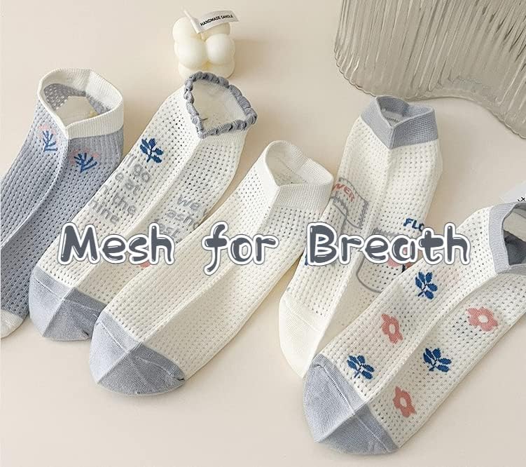 CoCozhu 5/10 Pairs Cute Flowers Patterned Design Combed Cotton Mesh Breathable Ankle Socks For Women Girls
