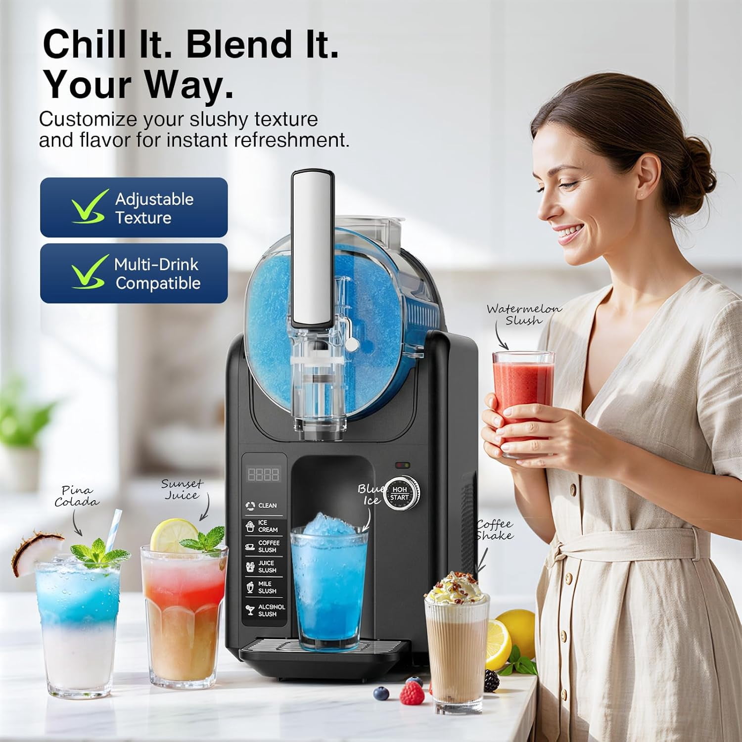 XUTUMM home Slushy Machine, 85oz Frozen Drink Maker with 5 Presets & Auto-Clean, No Ice Needed, Quiet LED Display for Margaritas, Milkshakes, Frappés