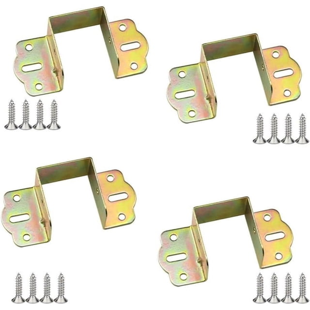 Paquete de 4 soportes de metal cuadrados para barandilla de cama de 40 mm en forma de U, galvanizados, resistentes al óxido, fijación con tornillos para muebles, accesorios de hardware para cama fija