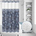 thumbnail image 2 of No Hook Shower Curtain, Navy Blue Floral Shower Curtains for Bathroom with See Through Top Window, Ethnic Tribe Abstract Art Flowers Waterproof & Washable Bath Curtain Narrow 54"x78", 2 of 9