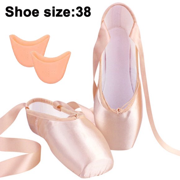 Zapatillas de punta de ballet para niñas y mujeres, zapatillas de bailarina con cinta y almohadillas en los dedos.
