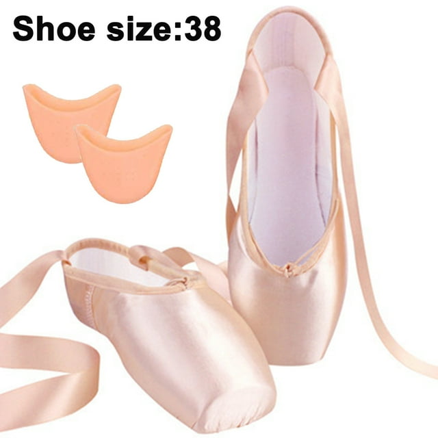 Zapatillas de punta de ballet para niñas y mujeres, zapatillas de bailarina con cinta y almohadillas en los dedos.