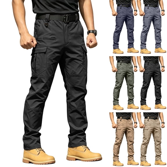 GrmtClth Mens Outdoor Hiking Cargo Pants Ripstop Wear Resistant Stretch Flex Waist Multi Functional Pocket Straight Leg Work Trousers Black S
