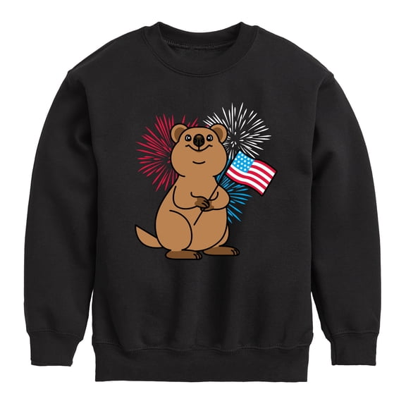 Instant Message - Quokka with American Flag & Fireworks - Toddler & Youth Crewneck Fleece Sweatshirt
