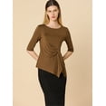 thumbnail image 3 of Blusa Allegra K Dobladillo Asimétrico Mangas Acanaladas 3/4 Cuello Redondo Casual Mujer Caqui XS, 3 of 6