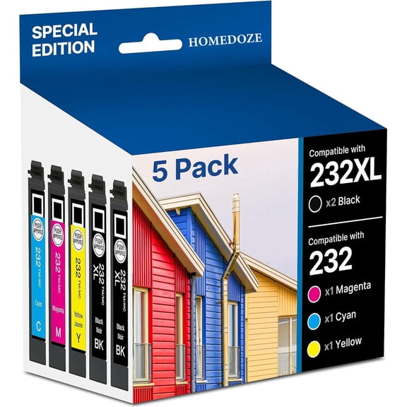 232 XL Compatible for Epson 232XL Ink Cartridges Combo Pack 232 T232XL for XP-4200 XP-4205 Workforce WF-2930 WF-2950 Printer 5 Pack 2 Black 1 Cyan 1 Magenta 1 Yellow