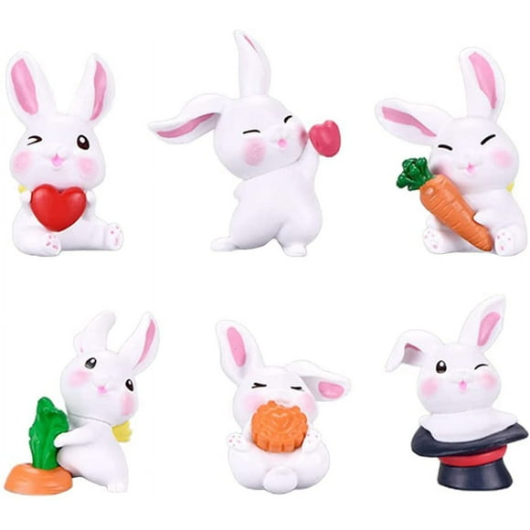 SHENMO 6pcs Bunny Cake Topper Ornaments Chic Rabbits Garden Figuri