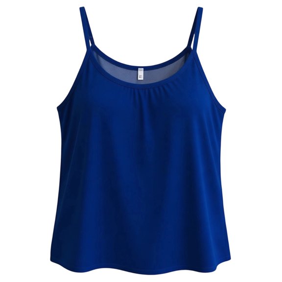 JUUNthy Womens Cotton Tank Tops, with Built in Bra Spaghetti Strap Crewneck Loose Casual Camisole Tops Blue 5XL
