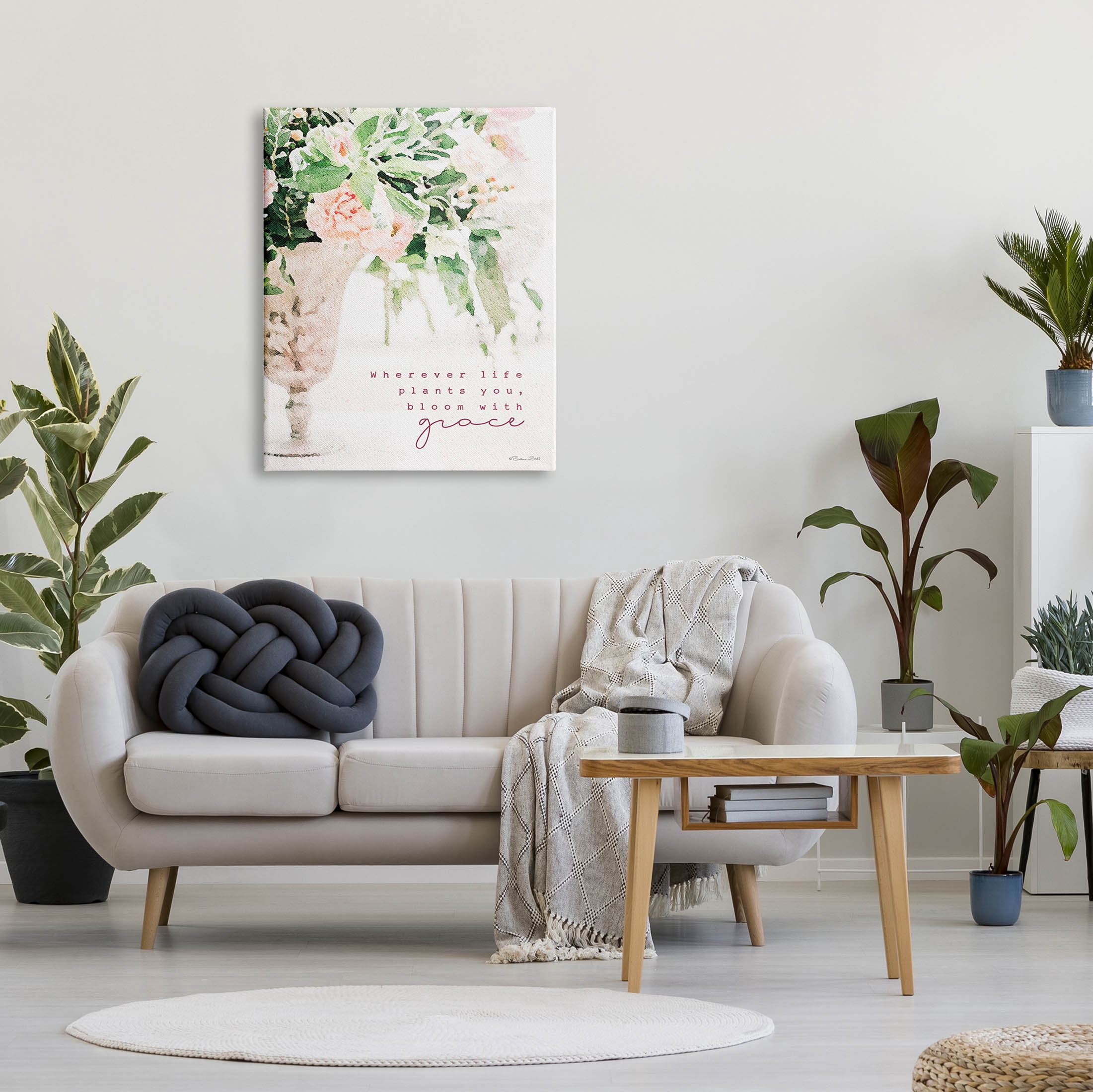 Stupell Industries Bloom With Grace Floral Phrase Graphic Art Gallery Wrapped Canvas Print Wall Art, Design by Susan Ball