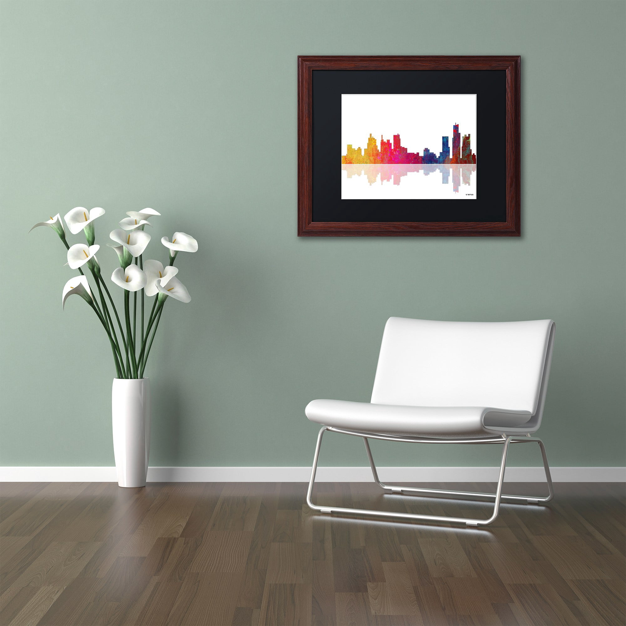 Trademark Fine Art "Boston Massachusetts Skyline" Canvas Art by Marlene Watson Black Matte, Wood Frame