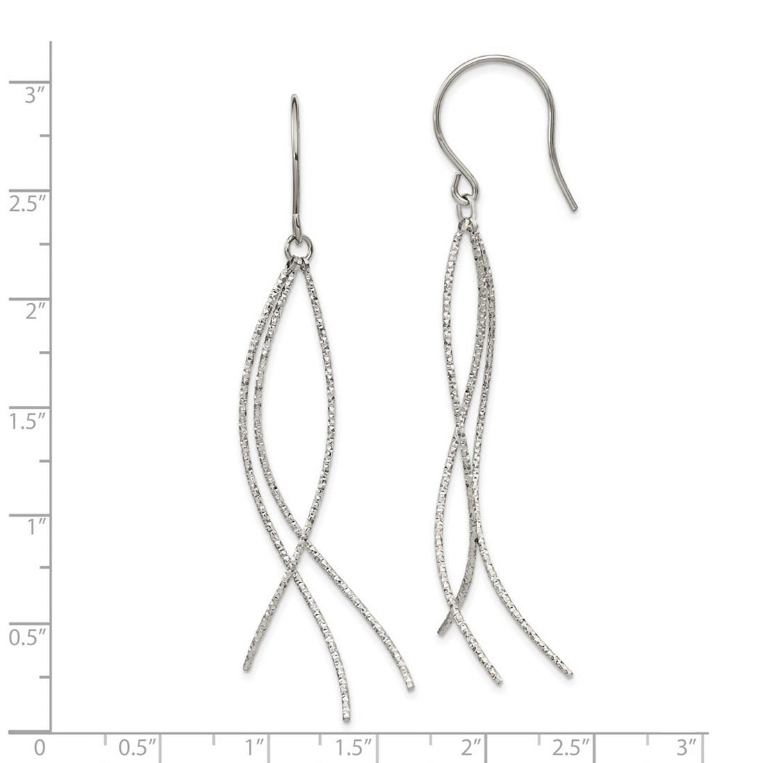 Stainless Steel Polished and Textured Dangle Shepherd Hook Earrings 66.2mm Long Dangle Earring for Women