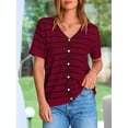 thumbnail image 6 of FreshPretty Women's Short Sleeve Sweater Spring Summer Crochet Knit Tops V Neck Striped Button Down Dressy Casual Blouses, 6 of 9