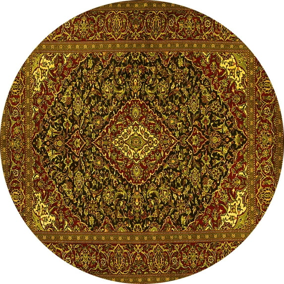 Ahgly Company Machine Washable Indoor Round Persian Yellow Traditional Area Rugs, 8' Round