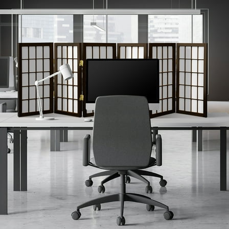 2 ft. Tall Desktop Window Pane Shoji Screen - Walnut - 6 Panels