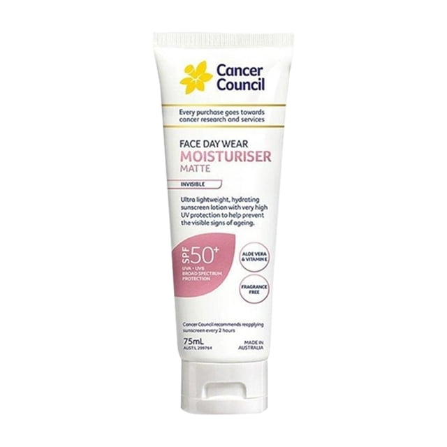 Cancer Council Face Day Wear Moisturiser Matte SPF 50+, 75ml - Invisible, Ultra Lightweight