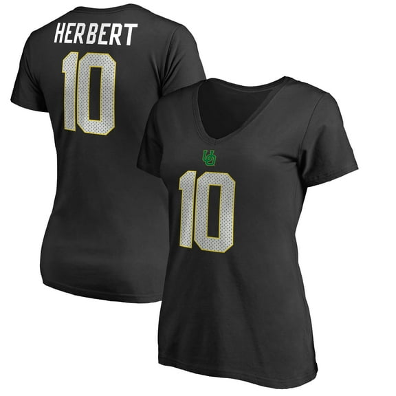 Women's Justin Herbert Black Oregon Ducks College Legends Name & Number V-Neck T-Shirt