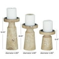 thumbnail image 3 of DecMode 3 Candle Brown Mango Wood Floral Round Carved Pillar Candle Holder, Set of 3, 3 of 7