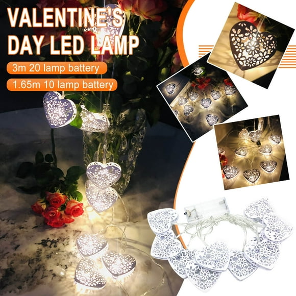 Fiudx Luces Led En Forma de Corazón para San Valentín, Cadena Impermeable a Pilas, Colgante Decorativo Flexible, para Uso Interior y Exterior, Decoración para Dormitorio/Fiesta, 10/20 Led, Longitud d