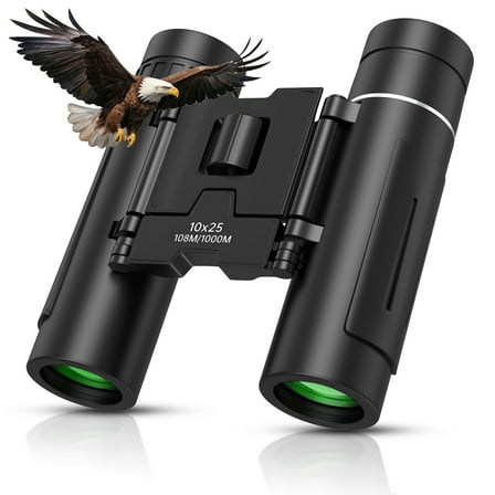 QUNSE 10x25 Small Compact Binoculars for Adults, Mini Pocket Portable Binoculars with Low Light Vision for Bird Watching, Hunting, Travel, and Sightseeing, Comes with Carrying Bag