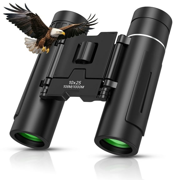 QUNSE 10x25 Small Compact Binoculars for Adults, Mini Pocket Portable Binoculars with Low Light Vision for Bird Watching, Hunting, Travel, and Sightseeing, Comes with Carrying Bag