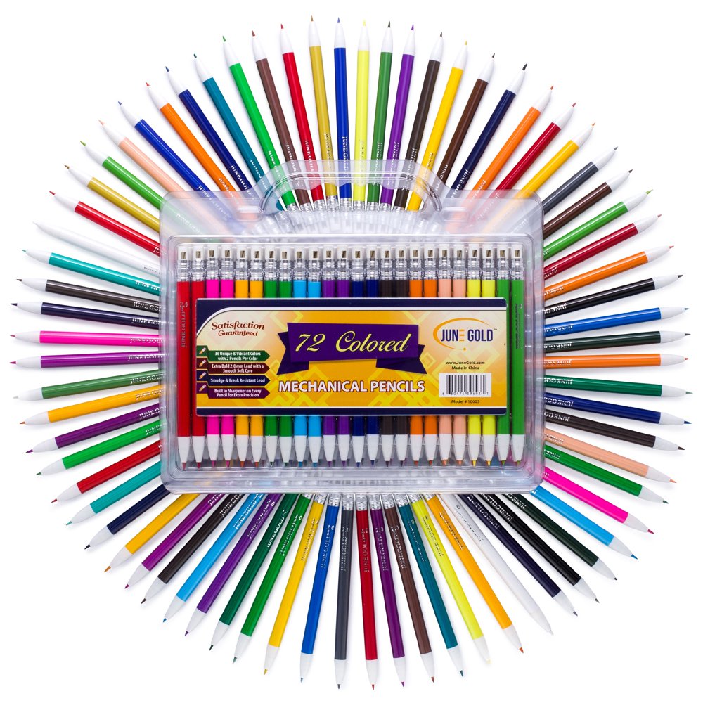 June Gold 72 Mechanical Colored Pencils, 2.0 mm Lead, Extra Bold & 90