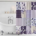 thumbnail image 3 of Spring Floral Shower Curtain, Waterproof Shower Curtains for Bathroom, Dark Purple Flowers Patchwork Grid Bohemia Washable Fabric Bathtub Curtain Set Bath Decor with 12 Hooks Long 72"x84", 3 of 8