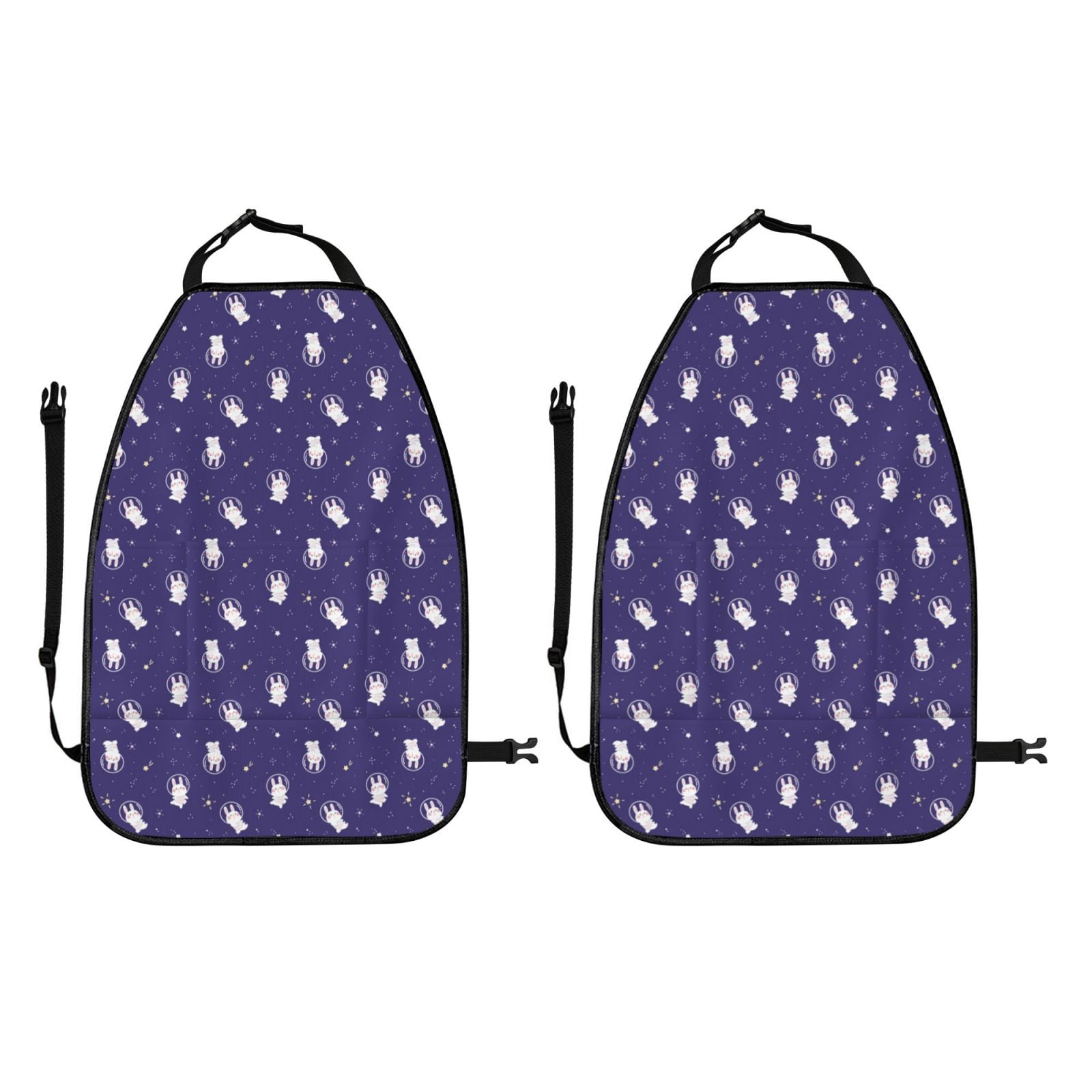 Kdxio Astronaut Rabbit Print 2 Pack Car Kick Mat Seat Cover Back Protector Mat with Pockets for Organizer Backseat Protector and Storage Anti Kick Pad for Vehicles